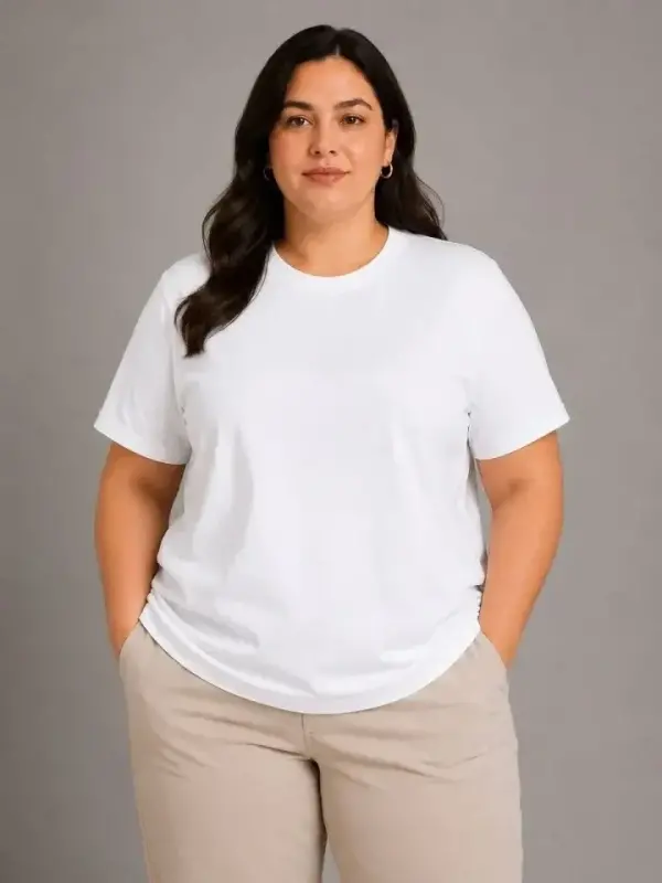 Battal Big Size Basic Tişört Bisiklet Yaka Rahat Kalıp T-Shirt - Beyaz - 3