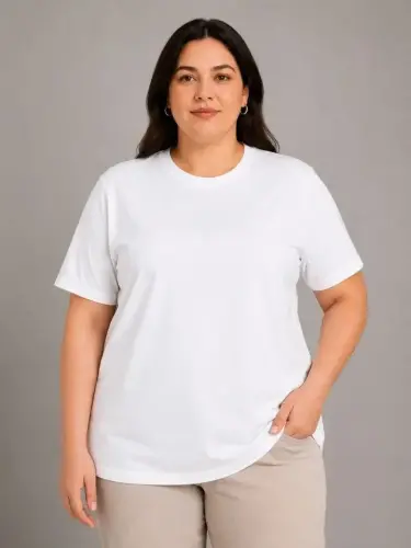 Battal Big Size Basic Tişört Bisiklet Yaka Rahat Kalıp T-Shirt - Beyaz - BÜYÜKBEDENIZ (1)