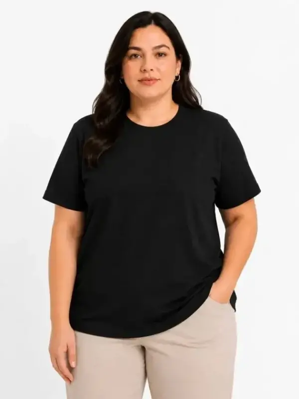 Battal Big Size Basic Tişört Bisiklet Yaka Rahat Kalıp T-Shirt - Siyah - BÜYÜKBEDENIZ