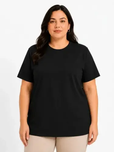 Battal Big Size Basic Tişört Bisiklet Yaka Rahat Kalıp T-Shirt - Siyah - BÜYÜKBEDENIZ (1)