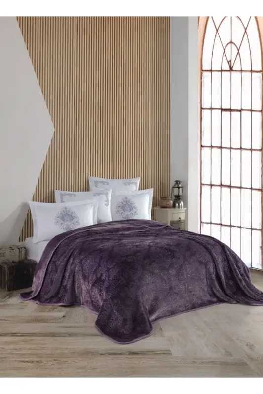 Battaniye Seti Marka Çarşafı Pamuklu 6 Parça-MOR - 3