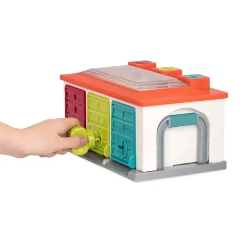 Battat 3-Car Garage, Color Sorting Push-and-Go Playset, Toddler | playset with matching keys, transparent roof, take-along handle, color and shape matching, Toddler, 2+ Years - 3