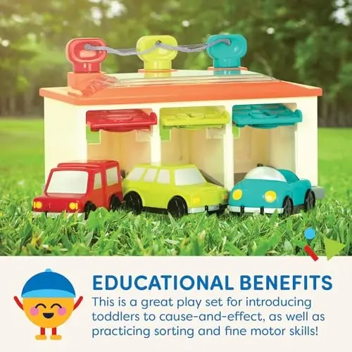 Battat 3-Car Garage, Color Sorting Push-and-Go Playset, Toddler | playset with matching keys, transparent roof, take-along handle, color and shape matching, Toddler, 2+ Years - 5