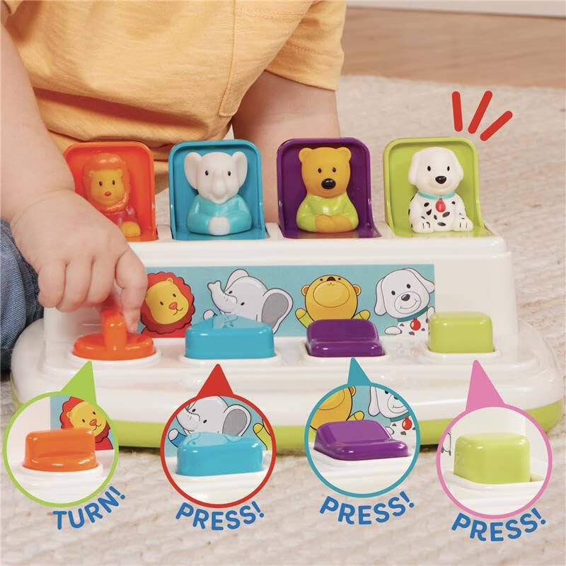 Battat – Cause-And-Effect Toy – Developmental Toy With Buttons & Colors – Color Sorting Animal Toys – For Kids, Toddlers, Babies – 18 Months + – Pop-Up Pals - 6