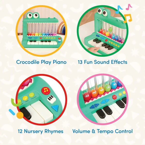 Battat Croco Pop Piano Toy Keyboard with Songs Sounds Lights, Baby and Toddler Toys - Modazone (1)