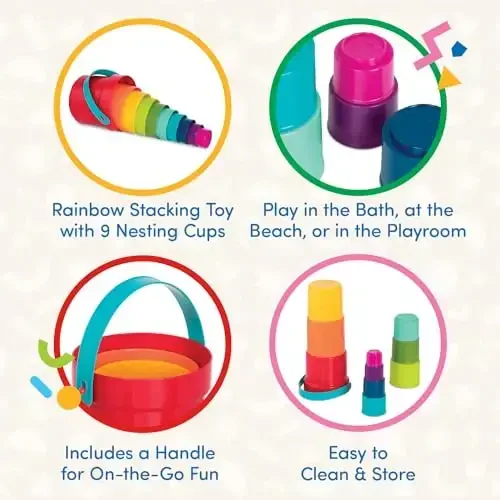 Battat – Stacking Toy – Educational & Dexterity Toy – Nesting Cup Playset – Water & Beach Toys – 18+ Months – Stack Up Cups, Medium, 10 Pieces set - 4