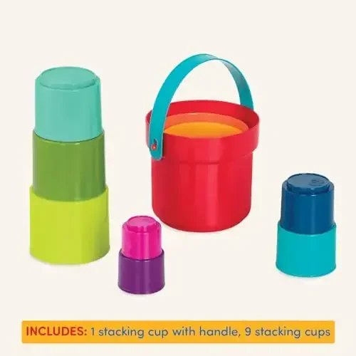 Battat – Stacking Toy – Educational & Dexterity Toy – Nesting Cup Playset – Water & Beach Toys – 18+ Months – Stack Up Cups, Medium, 10 Pieces set - 5