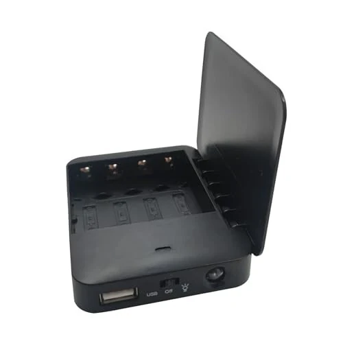 Battery Operated Phone Charger Emergency | USB Battery Powered Power Bank Portable 4 AA Batteries Powered Outlet (Black) - 3