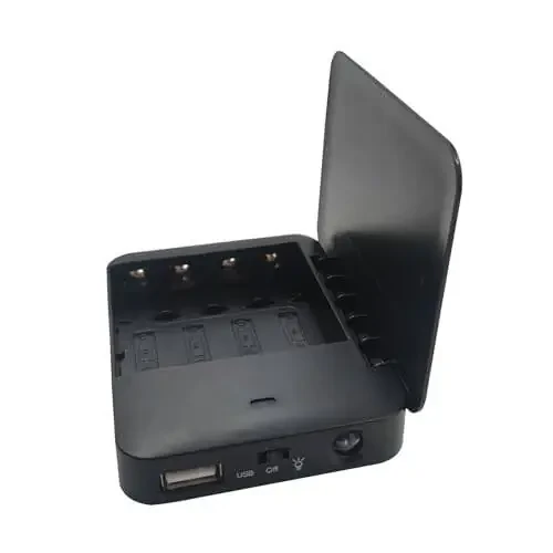 Battery Operated Phone Charger Emergency | USB Battery Powered Power Bank Portable 4 AA Batteries Powered Outlet (Black) - 3