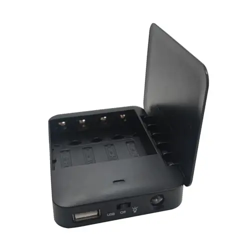 Battery Operated Phone Charger Emergency | USB Battery Powered Power Bank Portable 4 AA Batteries Powered Outlet (Black) - 2