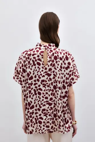 Batwing Oversized Blouse - Beige-Burgundy-Beige - 5