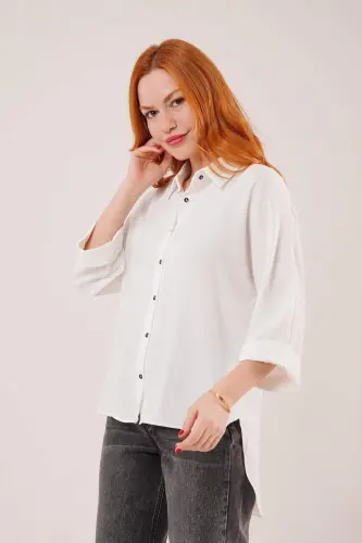 Batwing Sleeve Relaxed Fit White Shirt - 1