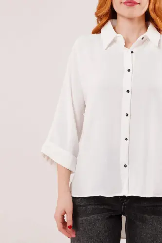 Batwing Sleeve Relaxed Fit White Shirt - BÜYÜKBEDENIZ (1)