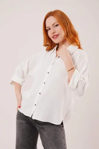 Batwing Sleeve Relaxed Fit White Shirt - 3