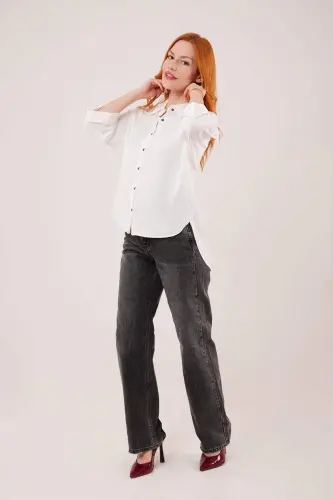 Batwing Sleeve Relaxed Fit White Shirt - 4