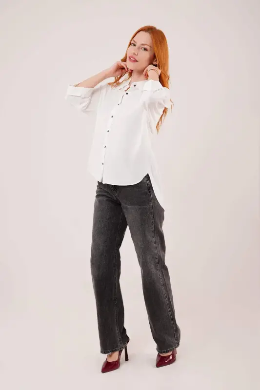 Batwing Sleeve Relaxed Fit White Shirt - 4