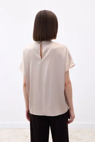 Batwing Sleeve Slouchy Blouse - Beige-Beige - 7