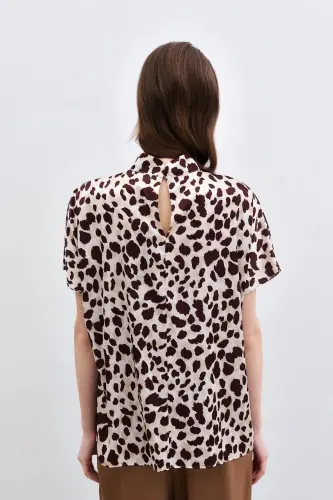 Batwing Sleeve Slouchy Blouse - Beige-Brown-Beige - 7