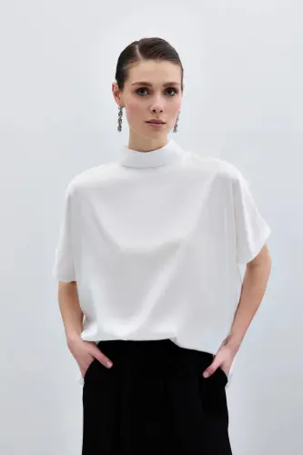 Batwing Sleeve Slouchy Blouse - Ecru-Ecru - 3