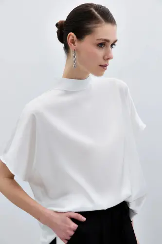 Batwing Sleeve Slouchy Blouse - Ecru-Ecru - 4