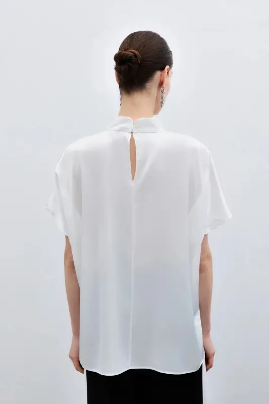 Batwing Sleeve Slouchy Blouse - Ecru-Ecru - 6