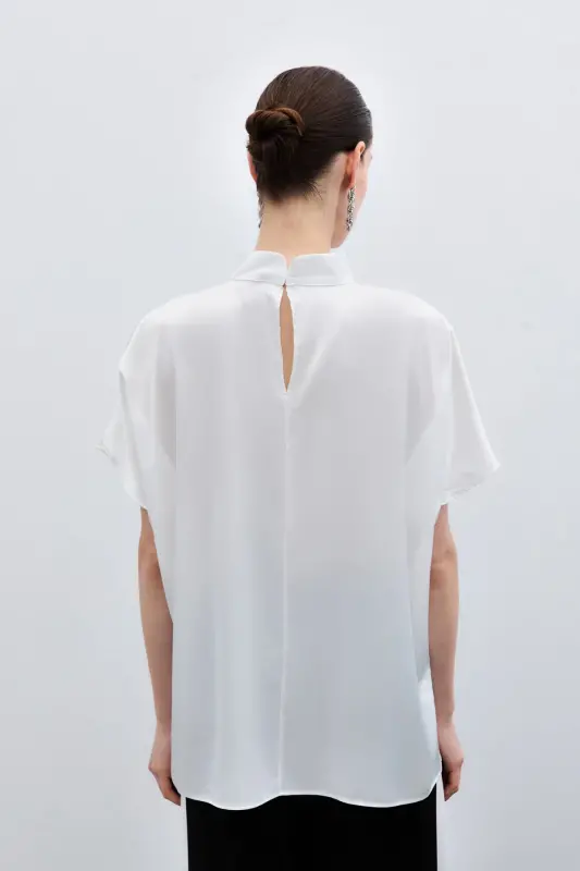 Batwing Sleeve Slouchy Blouse - Ecru-Ecru - 6