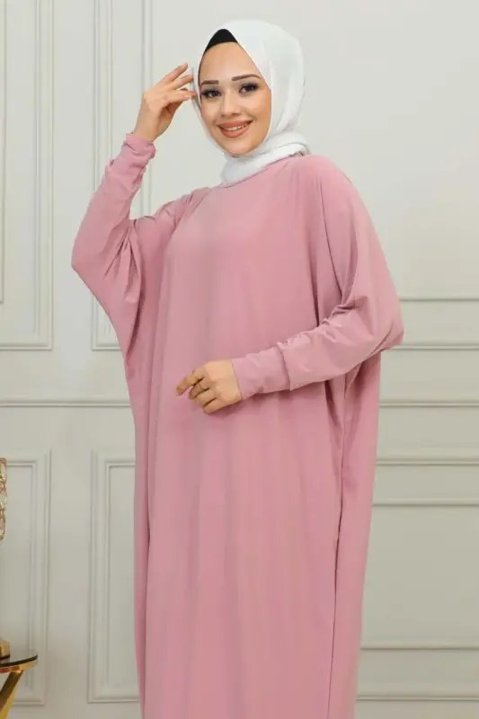 Batwing Sleeve Slouchy Dress POWDER-POWDER - 4