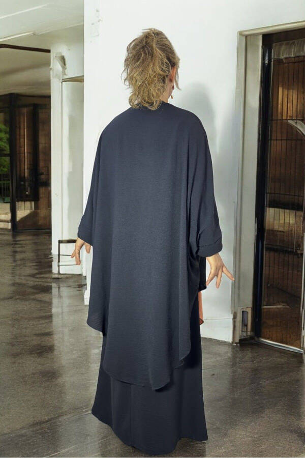 BATWING SLEEVE STONE EMBELLISHED PONCHO COMFORTABLE CUT FLARE DRESS PLUS SIZE TWO PIECE AEROBINE DRESS - 4