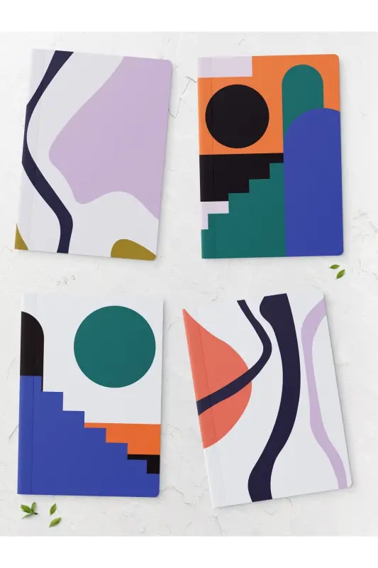 Bauhaus Themed Notebook Set - Soft Colored Notebook - 4 Pieces - 14cm*20cm - 64 Pages-Bauhaus - 1