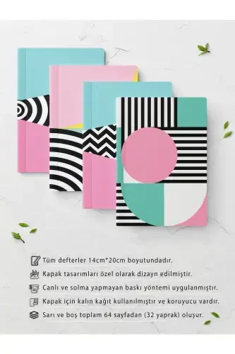 Bauhaus Themed Notebook Set - Soft Colored Notebook - 4 Pieces - 14cm*20cm - 64 Pages - Bauhaus - POSTIFULL (1)