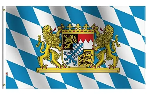 Bavaria with Lions Flag 3x5 Ft Large, Both Sides 100D Polyester For moderate-outdoor&indoor,Canvas Header Brass Grommets for Easy Display, 3' x 5' Bavarian Oktoberfest Flags 