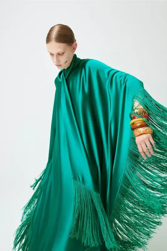 Бахромчатое платье изумрудно-зеленое-изумрудно-зеленое - 1
