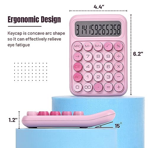 Bay Pen- Mekanik Anahtar Hesap Makinesi, 12 Haneli, Büyük LCD Ekran, Pembe Hesap Makinesi Büyük Tuşlar, Mekanik Hesap Makinesi, Masaüstü Hesap Makineleri, Şirin Hesap Makinesi, Estetik Hesap Makinesi Pembe - 2