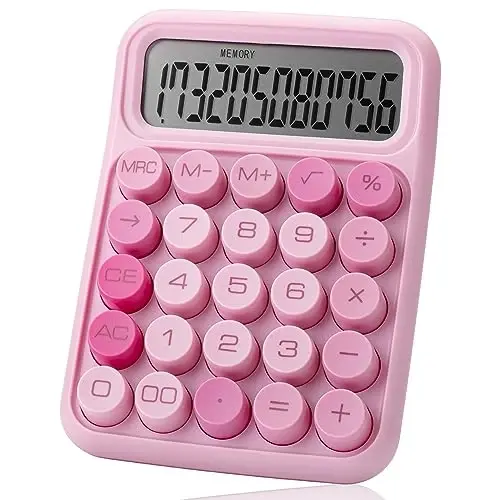 Mr. Pen- Mechanical Switch Calculator - 12 Digit Large LCD Display, Pink with Big Buttons 