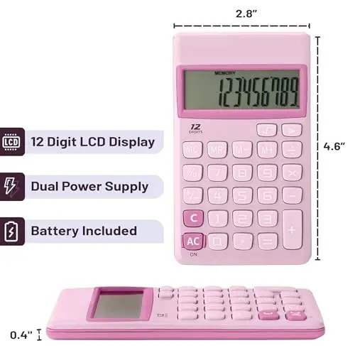 Mr. Pen- Standard Function Calculator, 12Digits, Purple, Small, Pocket Calculator, Basic Office Calculators - 2