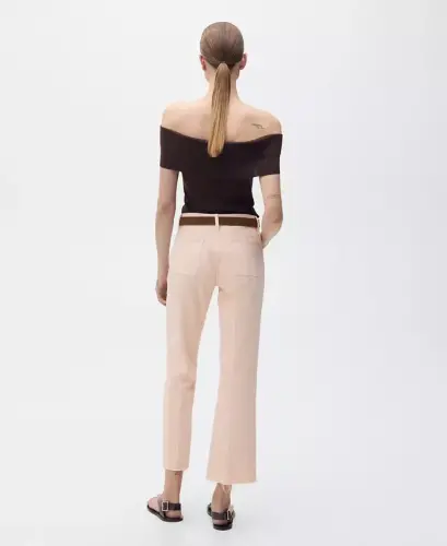 Women's Pocketed Flared Cropped Jeans - Pink - MANGO (1)