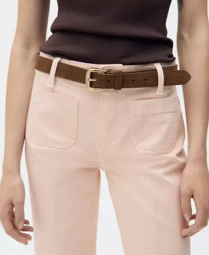 Women's Pocketed Flared Cropped Jeans - Pink - 5