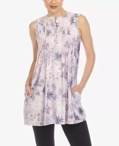 Women's Floral Sleeveless Tunic Top - Lavender 