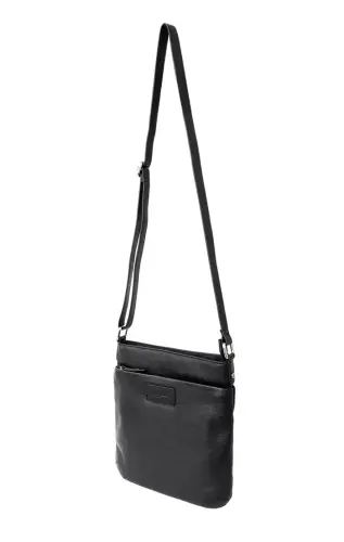 Ladies Leather Top Zipper Crossbody Bag - Black - CLUB ROCHELIER (1)