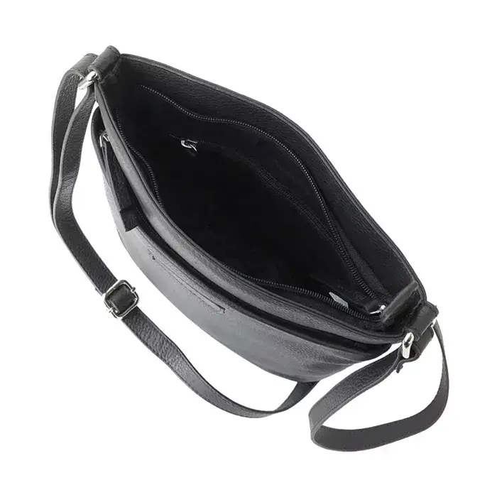 Ladies Leather Top Zipper Crossbody Bag-Black - 3