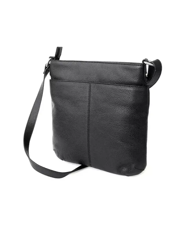 Ladies Leather Top Zipper Crossbody Bag-Black - 4
