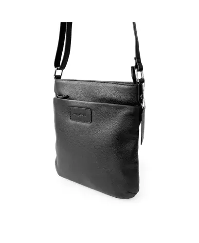 Ladies Leather Top Zipper Crossbody Bag-Black - 5