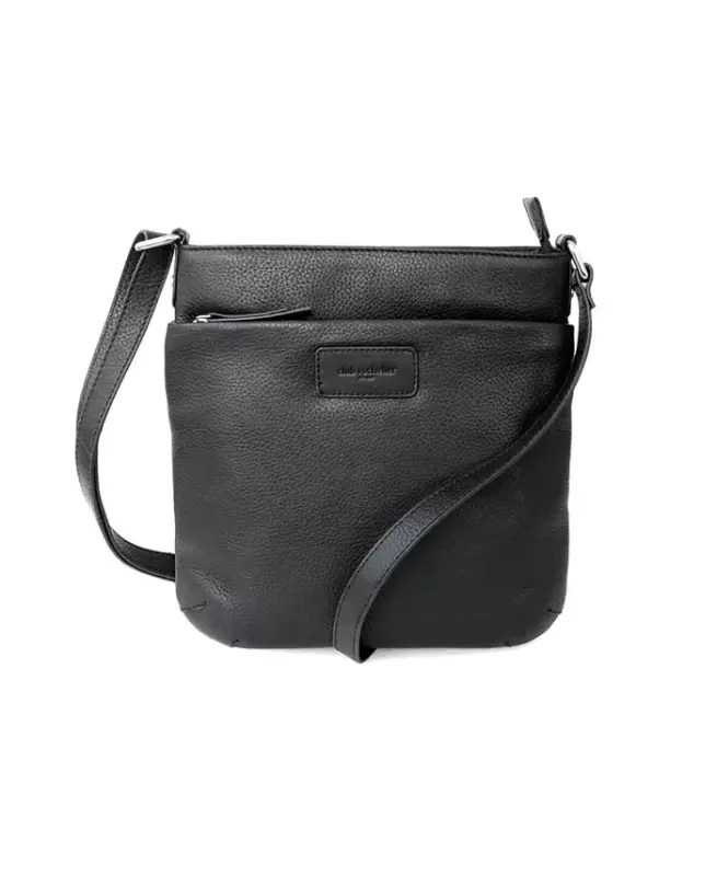 Ladies Leather Top Zipper Crossbody Bag-Black - 6