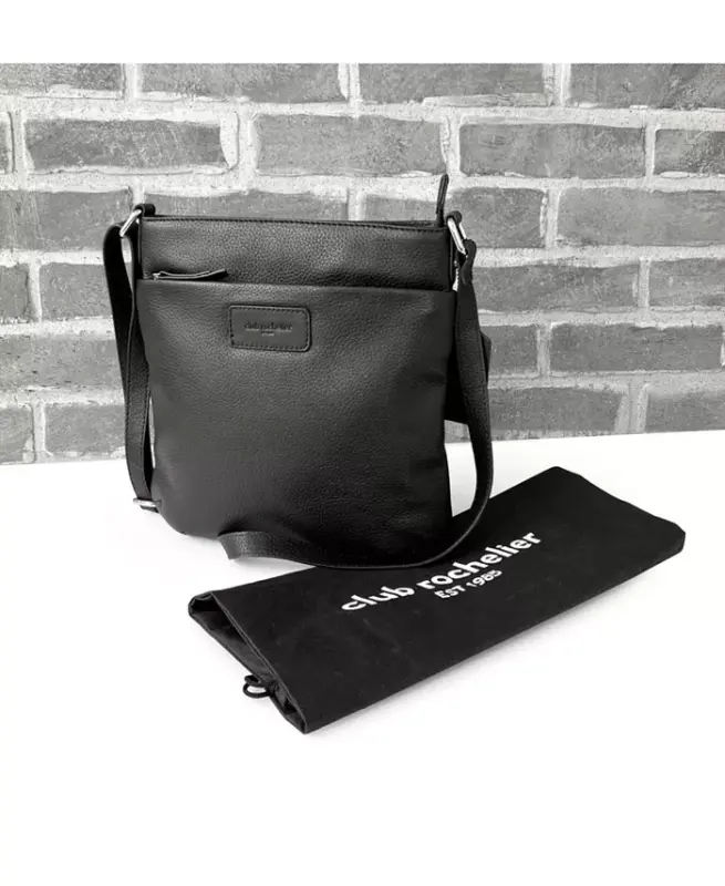 Ladies Leather Top Zipper Crossbody Bag-Black - 7