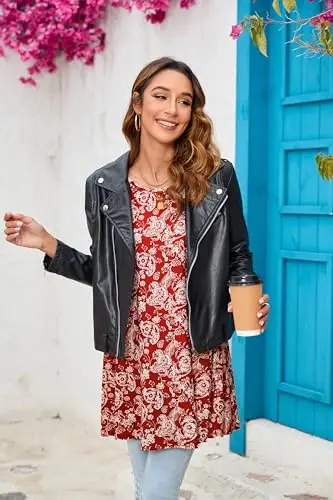 ENMAIN Tunic Tops for Women 3/4 Sleeve Plus Size Women's Tunics Loose Fit Floral Swing Flare Ladies Blouse for Leggings - 6