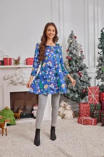 ENMAIN Tunic Tops for Women 3/4 Sleeve Plus Size Women's Tunics Loose Fit Floral Swing Flare Ladies Blouse for Leggings - 3