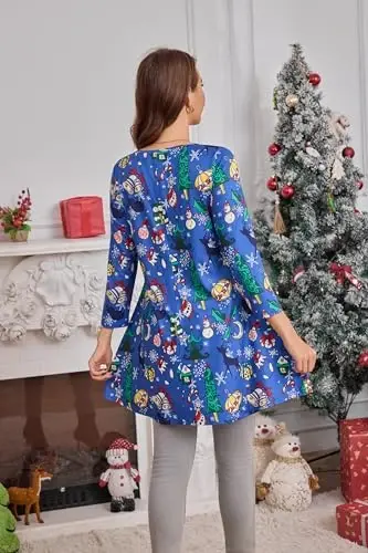 ENMAIN Tunic Tops for Women 3/4 Sleeve Plus Size Women's Tunics Loose Fit Floral Swing Flare Ladies Blouse for Leggings - 4