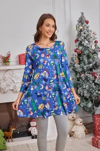 ENMAIN Tunic Tops for Women 3/4 Sleeve Plus Size Women's Tunics Loose Fit Floral Swing Flare Ladies Blouse for Leggings - 7