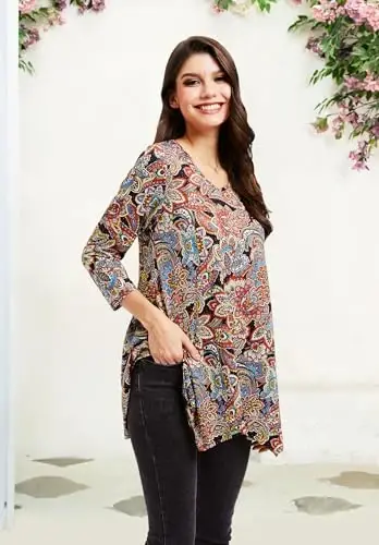 ENMAIN Tunic Tops for Women 3/4 Sleeve Plus Size Women's Tunics Loose Fit Floral Swing Flare Ladies Blouse for Leggings - 3