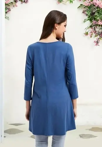 ENMAIN Tunic Tops for Women 3/4 Sleeve Plus Size Women's Tunics Loose Fit Floral Swing Flare Ladies Blouse for Leggings - 2